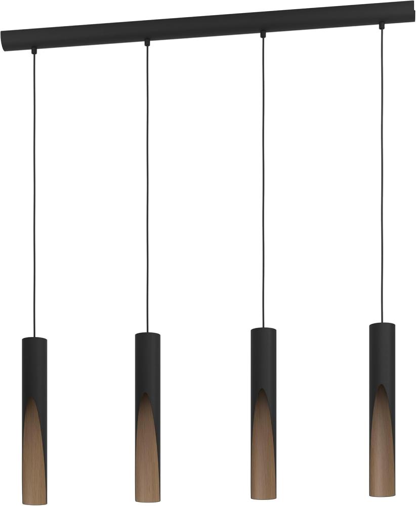 EGLO LED Hängelampe Barbotto, 4-flammige Pendelleuchte über Esstisch, indirekte Beleuchtung, Hängeleuchte aus Metall in Schwarz und Holz-Optik, GU10-Leuchtmittel, warmweiß, FSC zertifiziert Bild 1