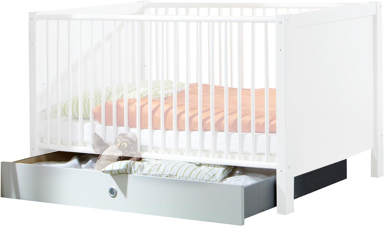 Wimex 318227 Bettschubkästen FILOU für Babybett, B/H/T: 70/16/140, Alpinweiß Muschelgriff Kunststoff alu Bild 1