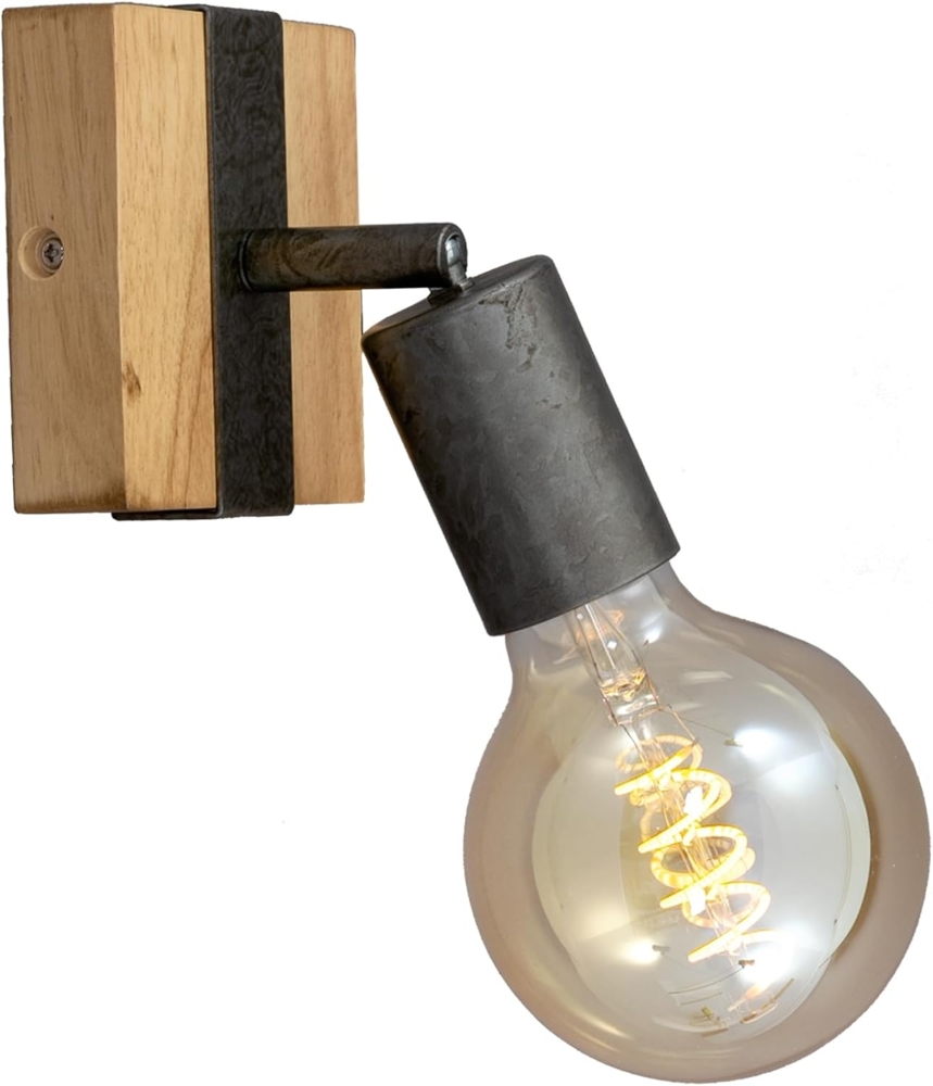 BRILONER - Wandleuchte Innen schwenkbar, Vintage, Holzbasis, Wandlampe innen, Wandstrahler, Wandlicht, Wandbeleuchtung, Schlafzimmer, Flurlampe, Wall Light, 10 x 10,3 x 9 cm, Holz-Schwarz Bild 1