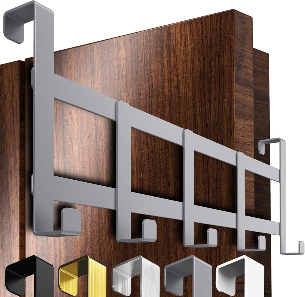 4smile Türgarderobe zum Einhängen – Graue Türhaken universell verwendbar, flexible Kleiderhaken Tür, robust - Vielseitige Haken zum Einhängen, platzsparende Türhakenleiste für gesamte Wohnung Bild 1