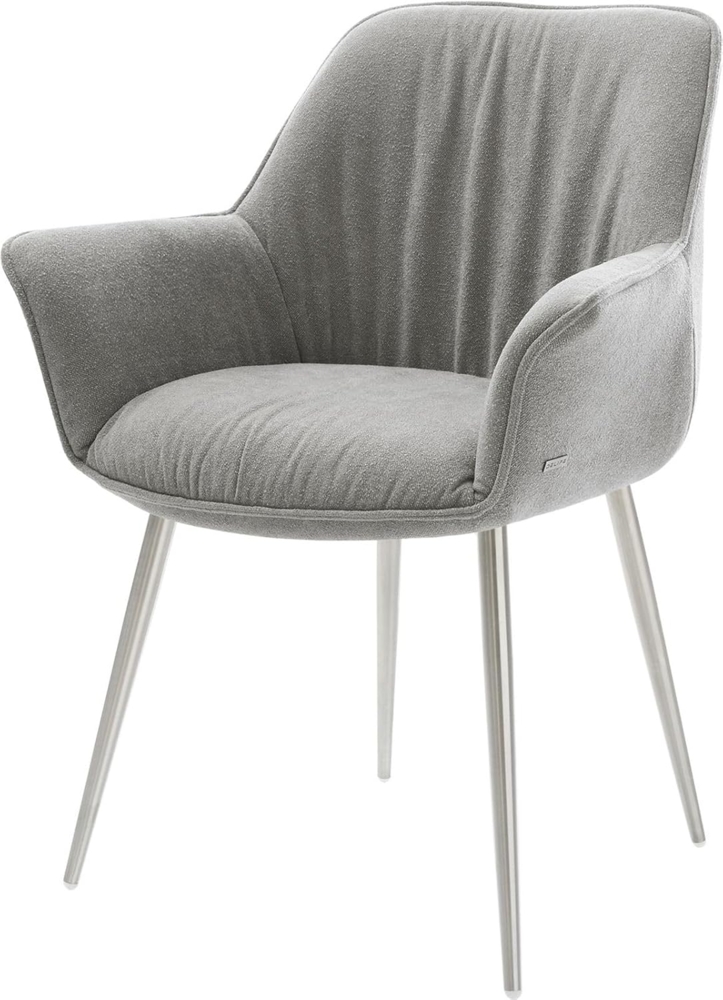 Esszimmerstuhl Keila-Flex mit Armlehnen Strukturstoff Soft Grau 4-Fuß konisch Edelstahl Bild 1