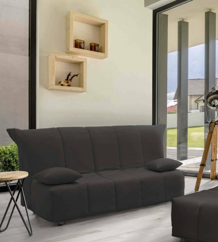 Talamo Italia 2-Sitzer Mina Schlafsofa, Wohnzimmersofa, Trolley-Öffnung, Made in Italy, aus gepolstertem Stoff, mit Kissen enthalten, Cm: 125x90h85, Graue Farbe Bild 1