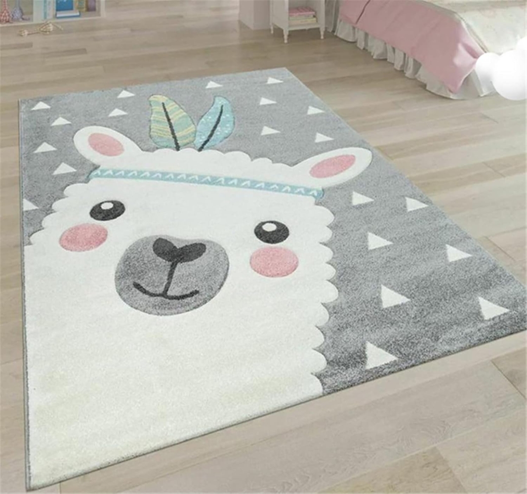 Teppiche Kinderzimmer Babymatte Groß Kinderteppiche Flauschige Schutzmatten Waschbare Matten Kindermatte fürs Babyzimmer Kleinkinderzimmer (Graues Alpaka,100 * 160cm) Bild 1