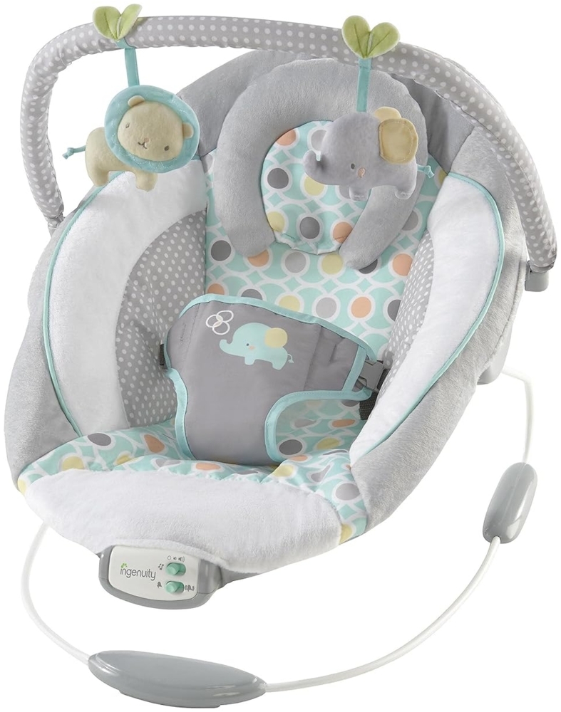 Ingenuity, Babywippe Morrison mit beruhigenden Vibrationen & 8 Melodien, Spielbogen mit 2 Spielzeugen, Lautstärkeregler, gepolsterter Kopfstütze, 3-Punkte-Gurt, ab der Geburt bis 9kg Bild 1