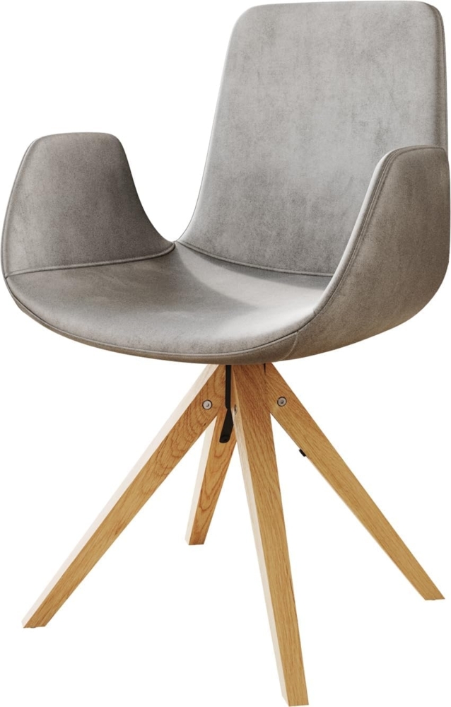 Esszimmerstuhl Ilia-Flex mit Armlehnen Samt Grau Holzgestell kantig Natur Bild 1