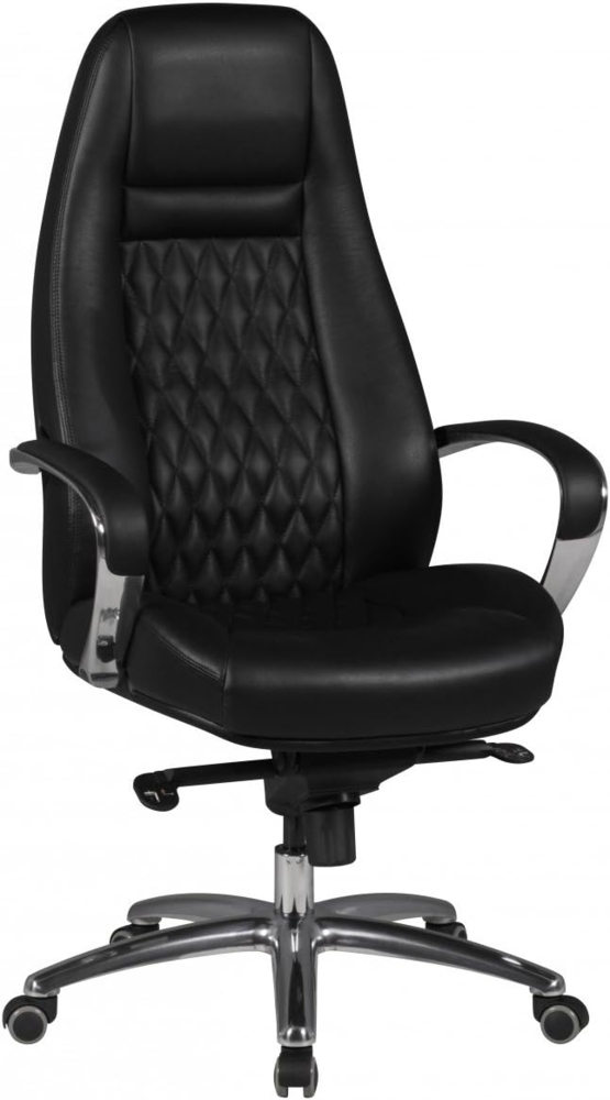 Bürostuhl AUSTIN Echt-Leder Schwarz Schreibtischstuhl 120KG Chefsessel hohe Rückenlehne mit Kopfstütze X-XL Bild 1