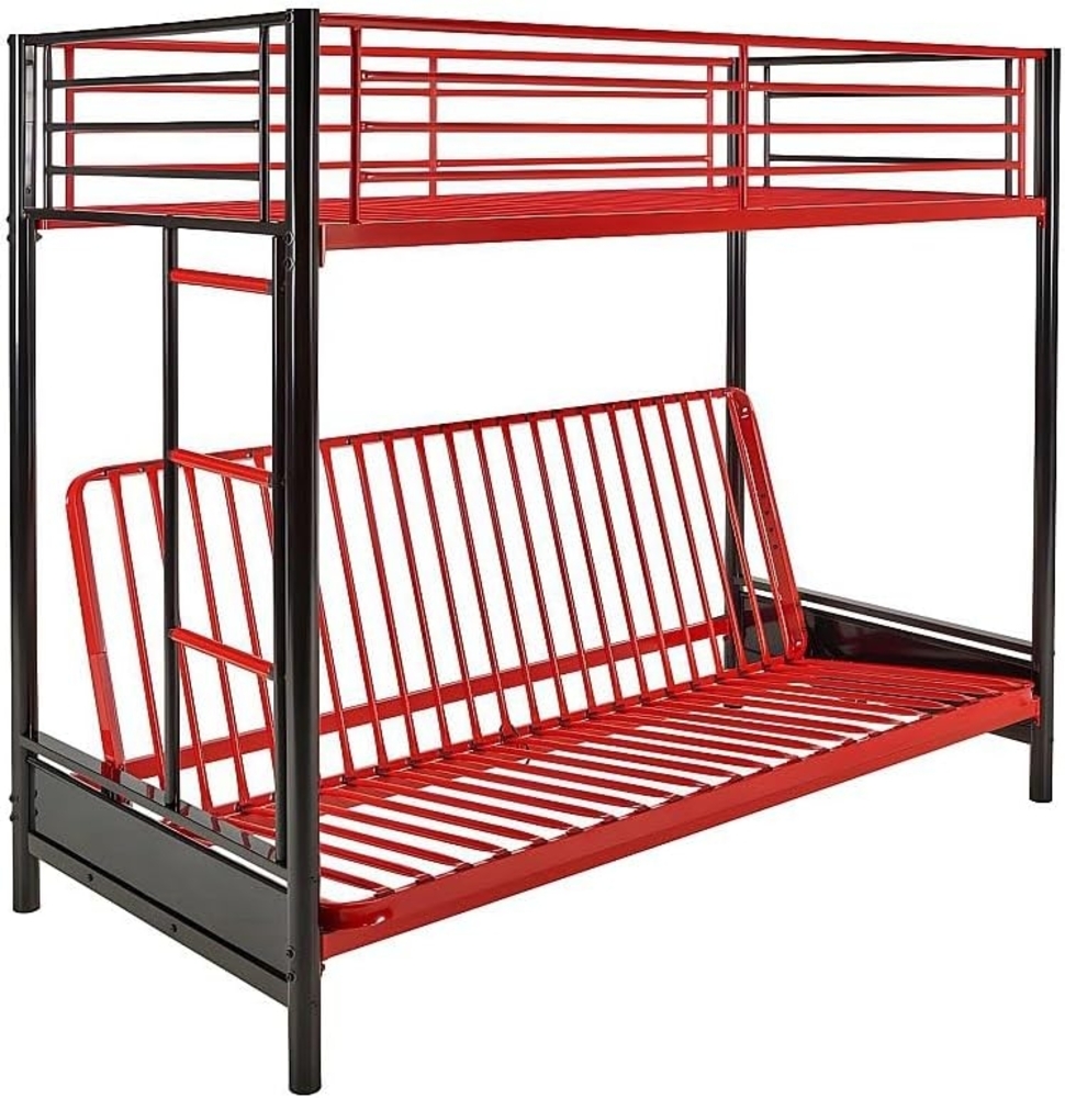 Vente-unique - Hochbett mit Schlafsofa - 90 x 190 cm - Metall - Rot & Schwarz - MODULO V Bild 1