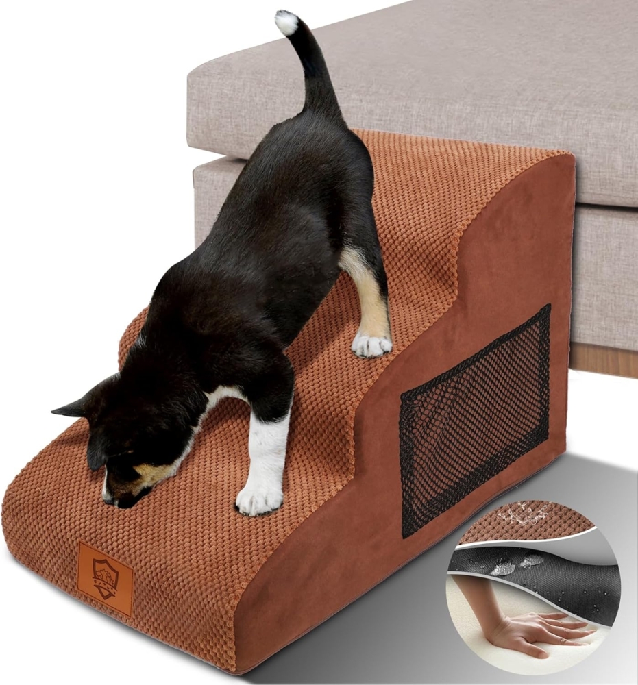 Zvonema Hundetreppe – 40 cm hoch, 3-stufige Hundetreppe, Haustiertreppe mit waschbarem Plüschbezug, Hunderampe für Sofa und Boxspringbett, rutschfeste Haustierleiter, inkl. Fusselrolle Bild 1