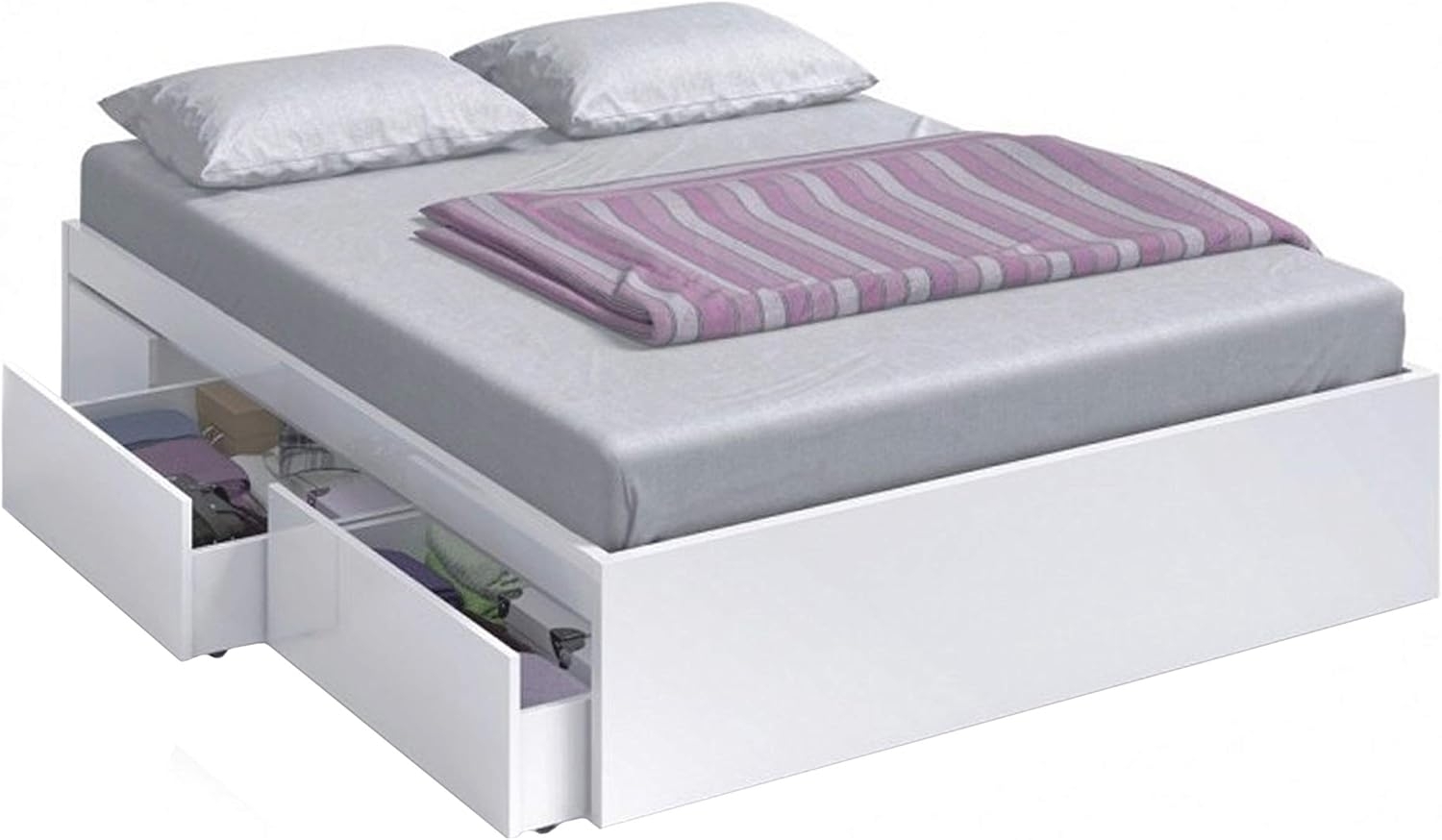 Habitdesign Bettgestell mit 4 Schubladen, Doppelbett, Modell Kendra, Finish in Weiß, Maße: 156 cm (B) x 196 cm (T) x 37 cm (H) Bild 1