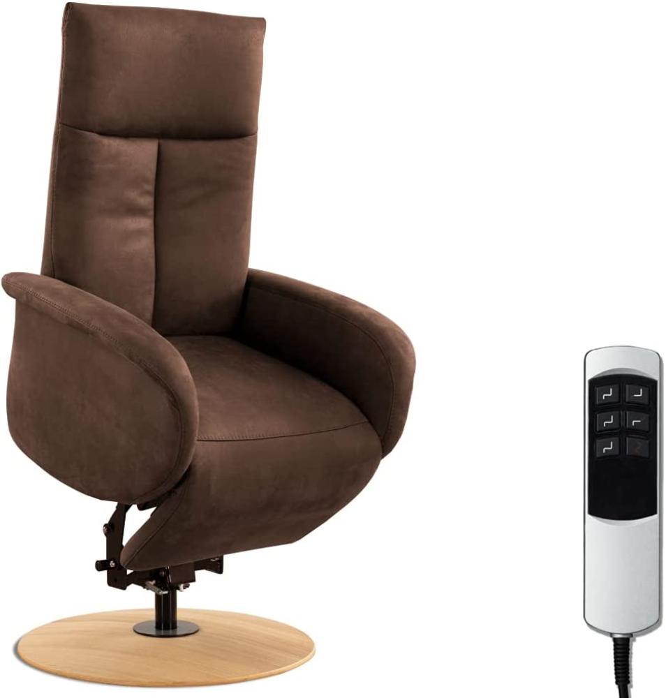 CAVADORE TV-Sessel Juba / Fernsehsessel mit Aufstehhilfe + elektrisch verstellbarer Relaxfunktion / 2 E-Motoren / 75 x 112 x 82 / Lederoptik, Dunkelbraun Bild 1