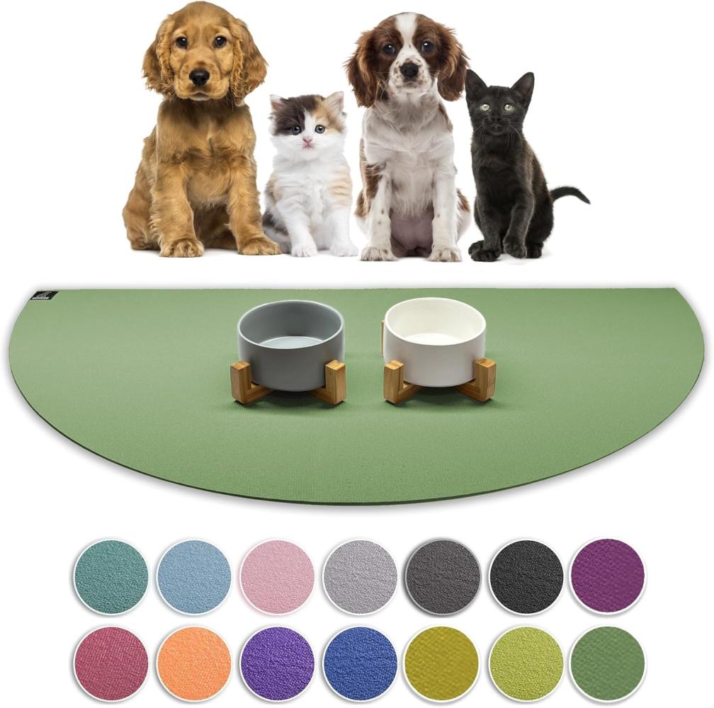 SanoZoo® - Napfunterlage, Öko-TEX - Made in Germany - rutschfeste Futtermatte für Hunde & Katzen, Halbrund 60 x 120 cm Olivgrün Bild 1