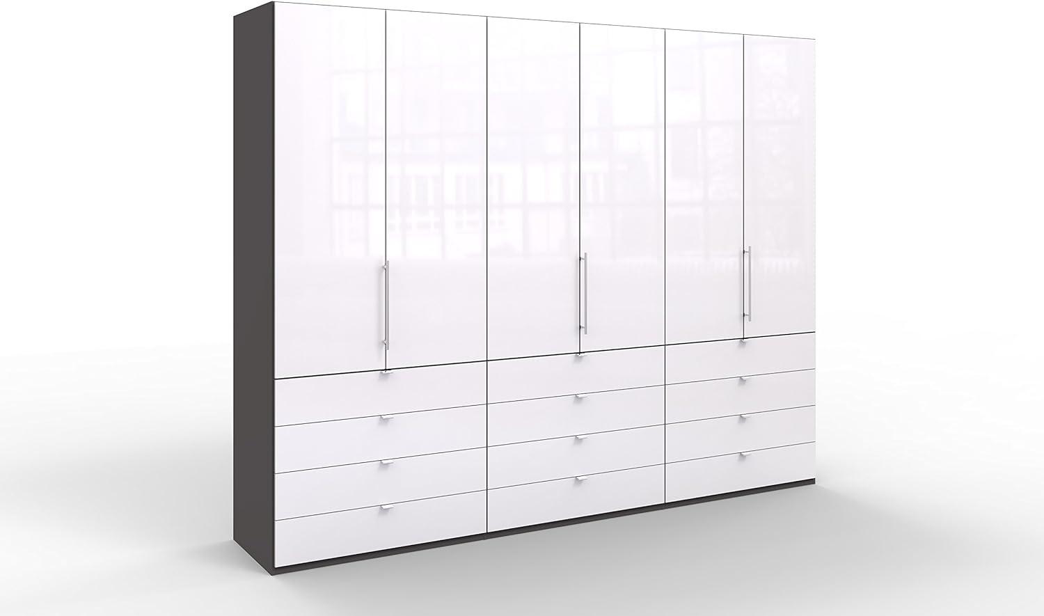 WIEMANN Loft Kleiderschrank, Schlafzimmerschrank, Gleittürenschrank, Drehtürenschrank, mit Schubladen, Glas weiß, Havanna, B/H/T 300 x 236 x 58 cm Bild 1