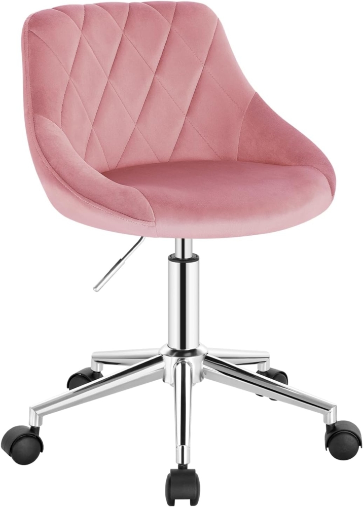 EUGAD 1x Bürohocker Rollhocker Arbeitshocker Kosmetikhocker Schreibtischstuhl Drehhocker Rollstuhl Bürostuhl Clubsessel höhenverstellbar Drehstuhl mit Rollen, Samt, Rosa 0033BGY Bild 1