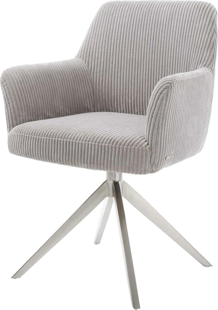 Drehstuhl Xana-Flex mit Armlehnen Cord Silbergrau Kreuzgestell breit Edelstahl 360° drehbar Taschenfederkern Bild 1