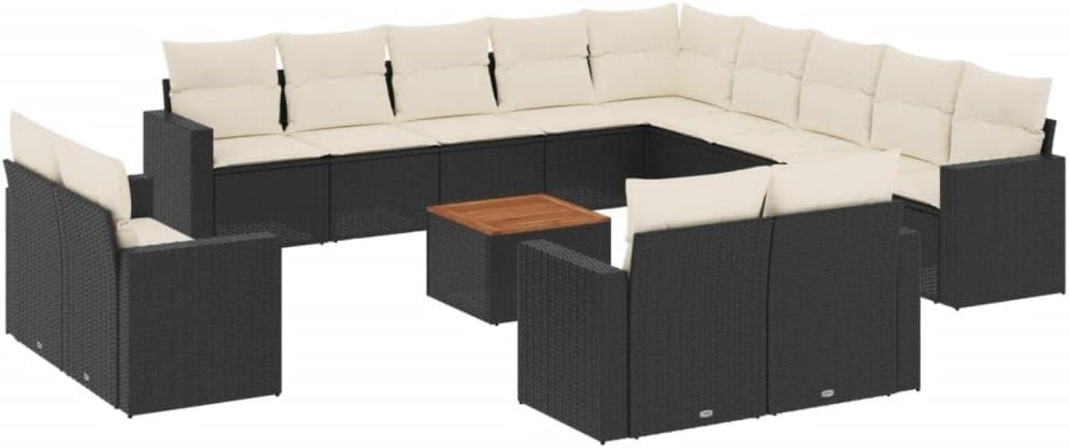 vidaXL 14-tlg. Garten-Sofagarnitur mit Kissen Schwarz Poly Rattan 3224397 Bild 1