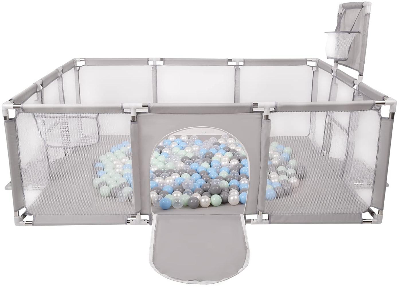 Selonis Laufstall Baby Großer Spielplatz Mit 100 Bälle Laufgitter Für Kinder, Grau:Perle/Grau/Transparent/Babyblue/Minze Bild 1