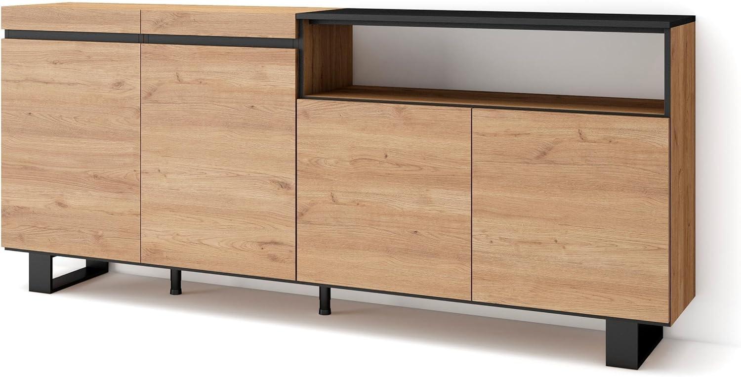 Skraut Home | Sideboard, Highboard | Kommode, Komodenschrank | 200x87x35cm | 4 Türen | Industriedesign | Moderner Stil | Eiche Schwarz Bild 1