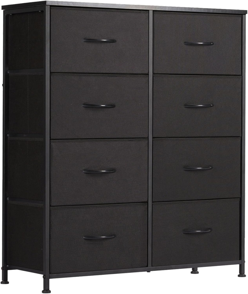 SURFOU Kommode mit Schubladen, Schrank mit 8 Stoffschubladen, Schubladenschrank Schwarz 30cm tief, 80cm breit, Metallrahmen, Flur Möbel für Wohnzimmer, Schlafzimmer, Flure, Eingänge, Kindergärten Bild 1