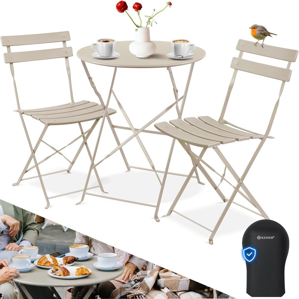 KESSER® Bistroset 3-teilig Bistrotisch mit 2 klappbaren Stühle Set Balkonset Balkonmöbel Klapp-Möbel Gartenset Sitzgarnitur Gartengarnitur Gartenmöbel Sitzgruppe Metall Bistro Gartentisch inkl. Abdeckung Cappuccino Bild 1