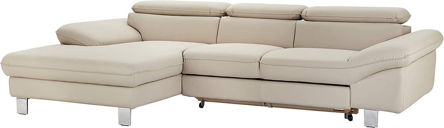 Mivano Ecksofa Driver mit Recamiere links, Ledercouch mit Bettfunktion und Bettkasten / Inkl. verstellbare Kopfstützen, 268 x 73 x 169, Kunstleder, Hellbraun Bild 1