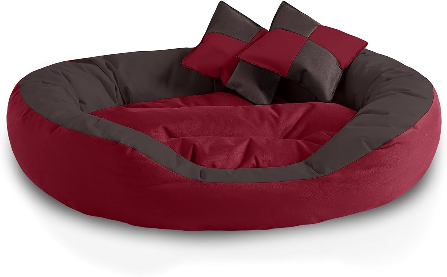 BedDog® 4in1 Hundebett SABA, Wende-Hunde-Kissen oval-rund, großes Hundekörbchen, abwischbares Hundebett mit Rand XL, SULTAN (rot/braun) Bild 1