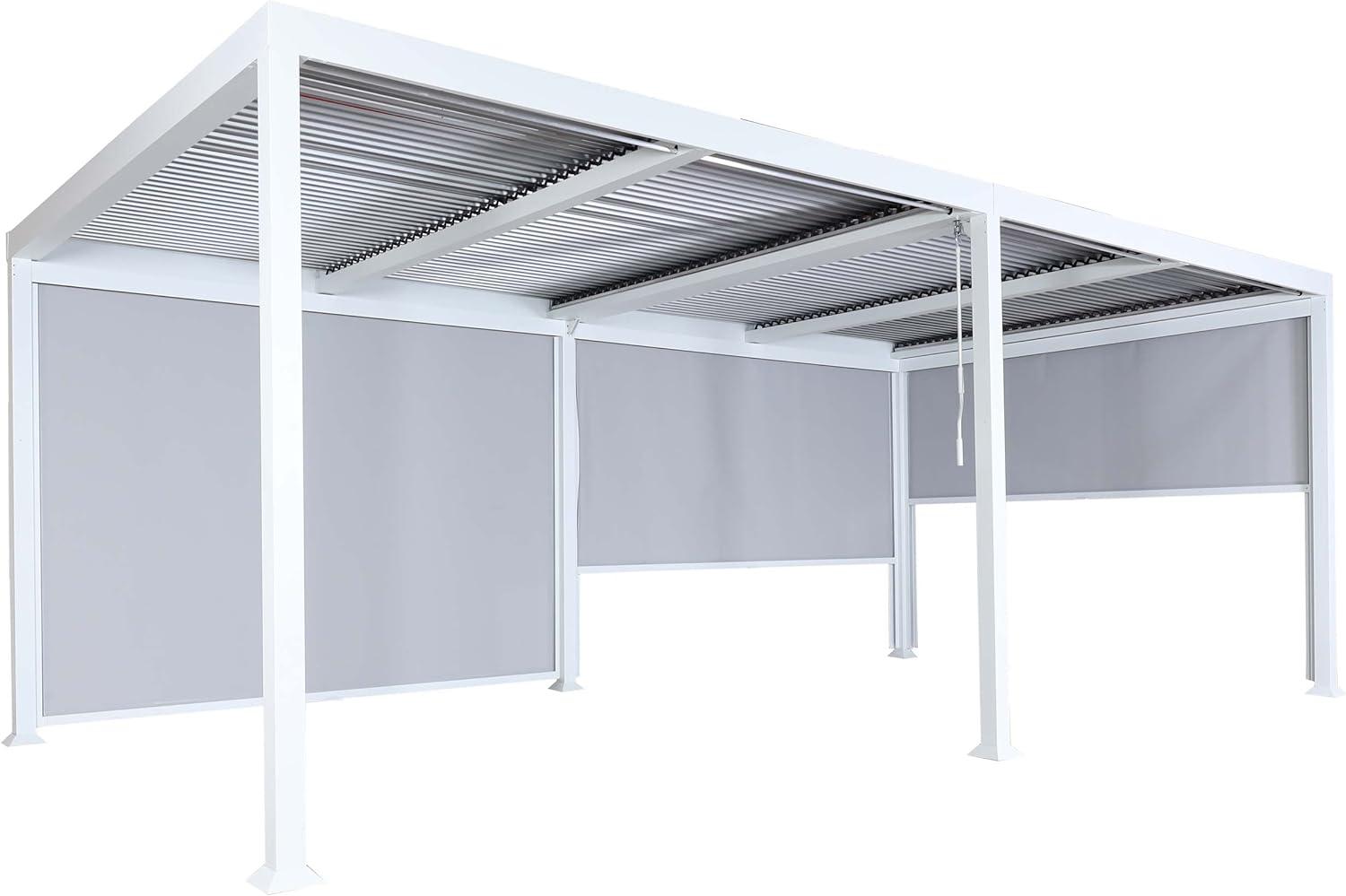 Alu Pergola HWC-L41 mit 3x Seitenwand, Lamellen-Pavillon, stabiles 8cm-Metall-Gestell 3x6m ~ weiß Bild 1