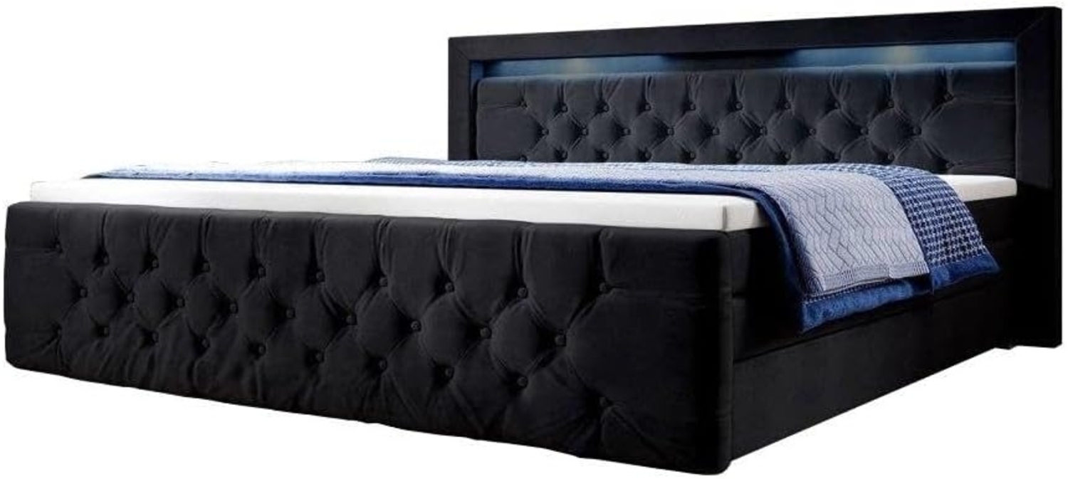 Boxspringbett Gloria mit LED und Stauraum 200x200 Schwarz H2 (bis 70kg) Bild 1
