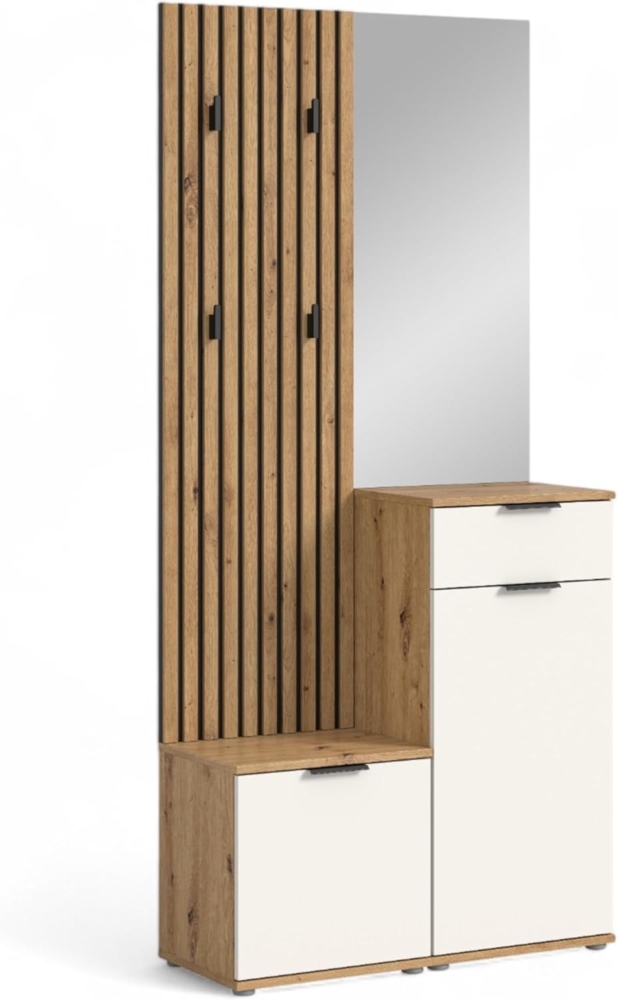 HBZ Kompaktgarderobe Simple mit Spiegel, Flurgarderobe BxHxT 88 x 195 x 35 cm (4-St) mit Bank, Paneel, Schuhkommode mit Schubkasten und Spiegel Bild 1