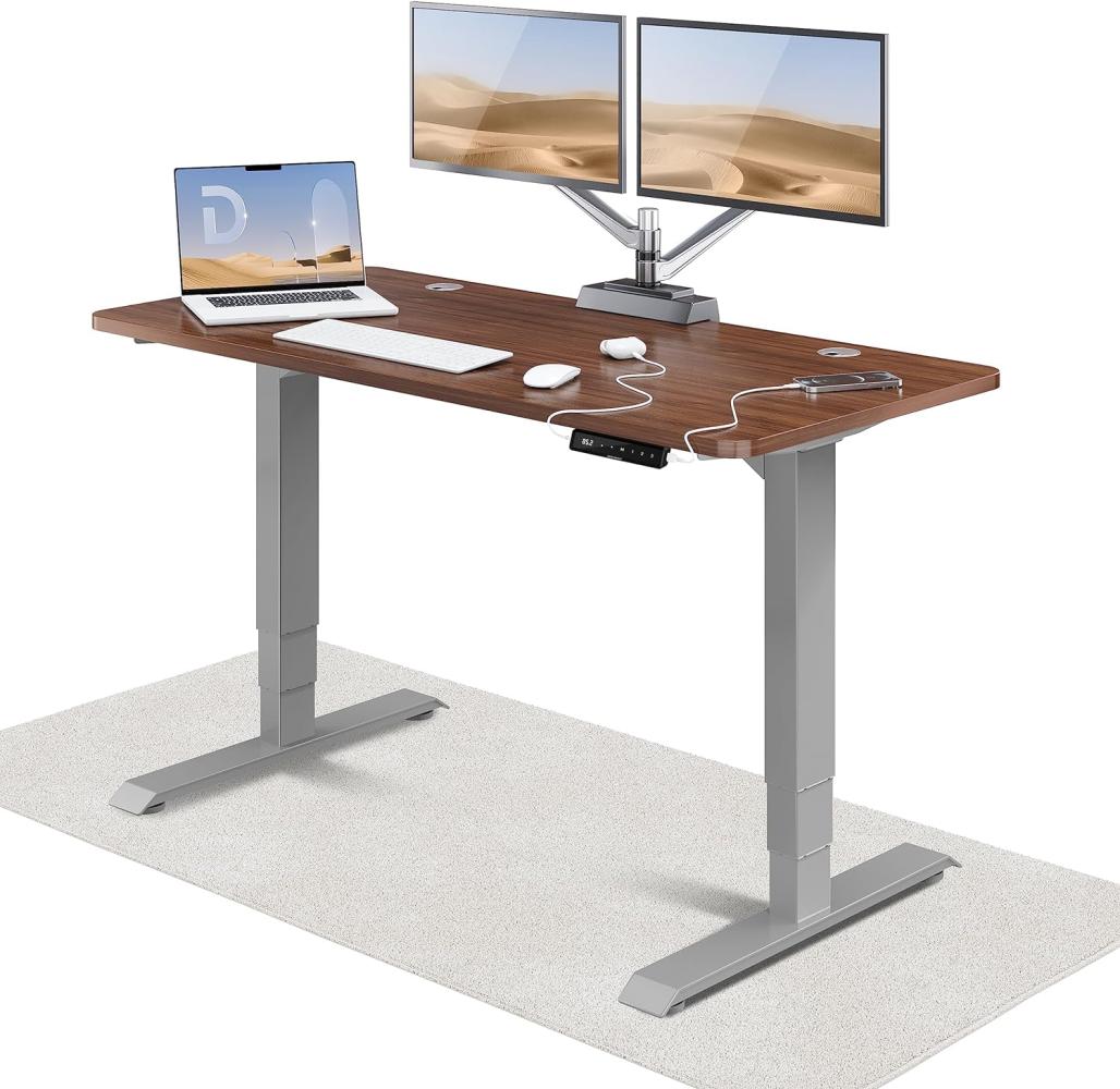 Höhenverstellbarer Schreibtisch - Höhenverstellbar Elektrisch mit Flüsterleisem Dual-Motor & Touchscreen - Hohe Tragfähigkeit - Stehtisch von Desktronic, Grau + Nussbaum, 140 x 70 cm Bild 1