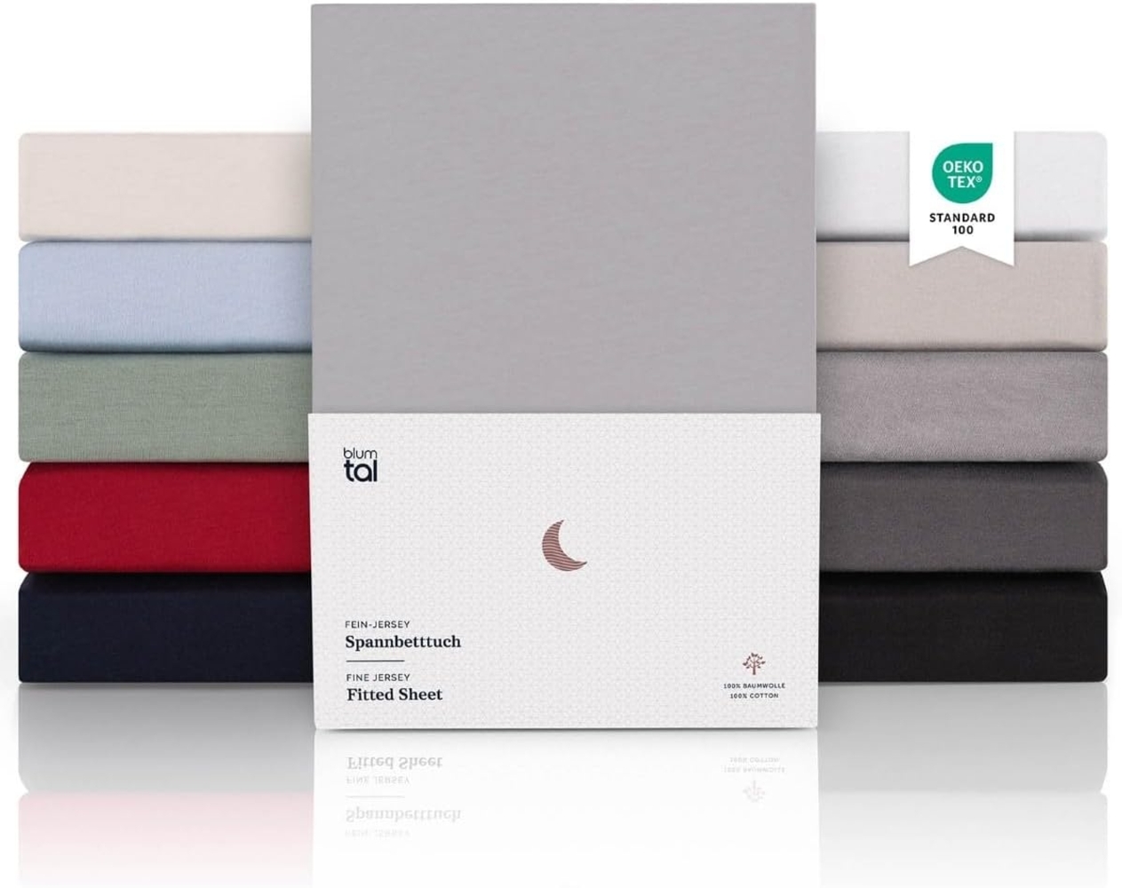 Blumtal® Premium Jersey Matratze Spannbettlaken 160x200 cm, Oeko-TEX Zertifiziert, Superweiches 100% Baumwolle Bettlaken, bis 22cm Matratze höhe, Grau Bild 1