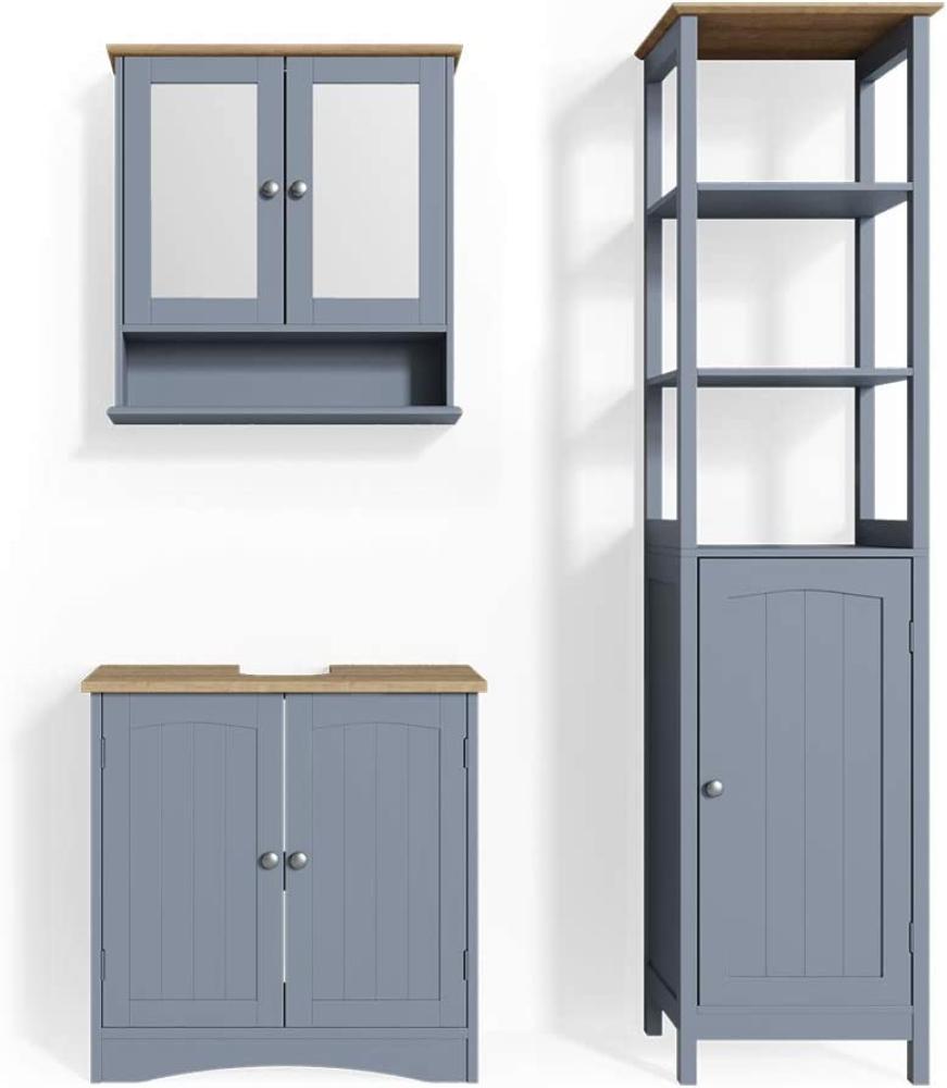 Vicco 3er Badmöbel Set Bianco Grau Spiegelschrank Waschtischunterschrank Hochschrank Badezimmermöbel Set im Landhausstil Bild 1