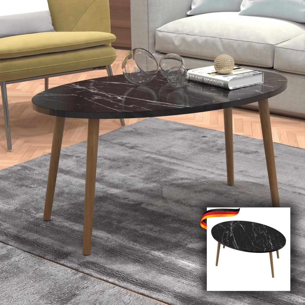 DELUKE® Couchtisch oval LIMA - 41 x 90 x 50 cm Sofatisch oval Stubentisch Wohnzimmertisch Kaffeetisch Beistelltisch oval Tisch für Couch Schwarz Bild 1