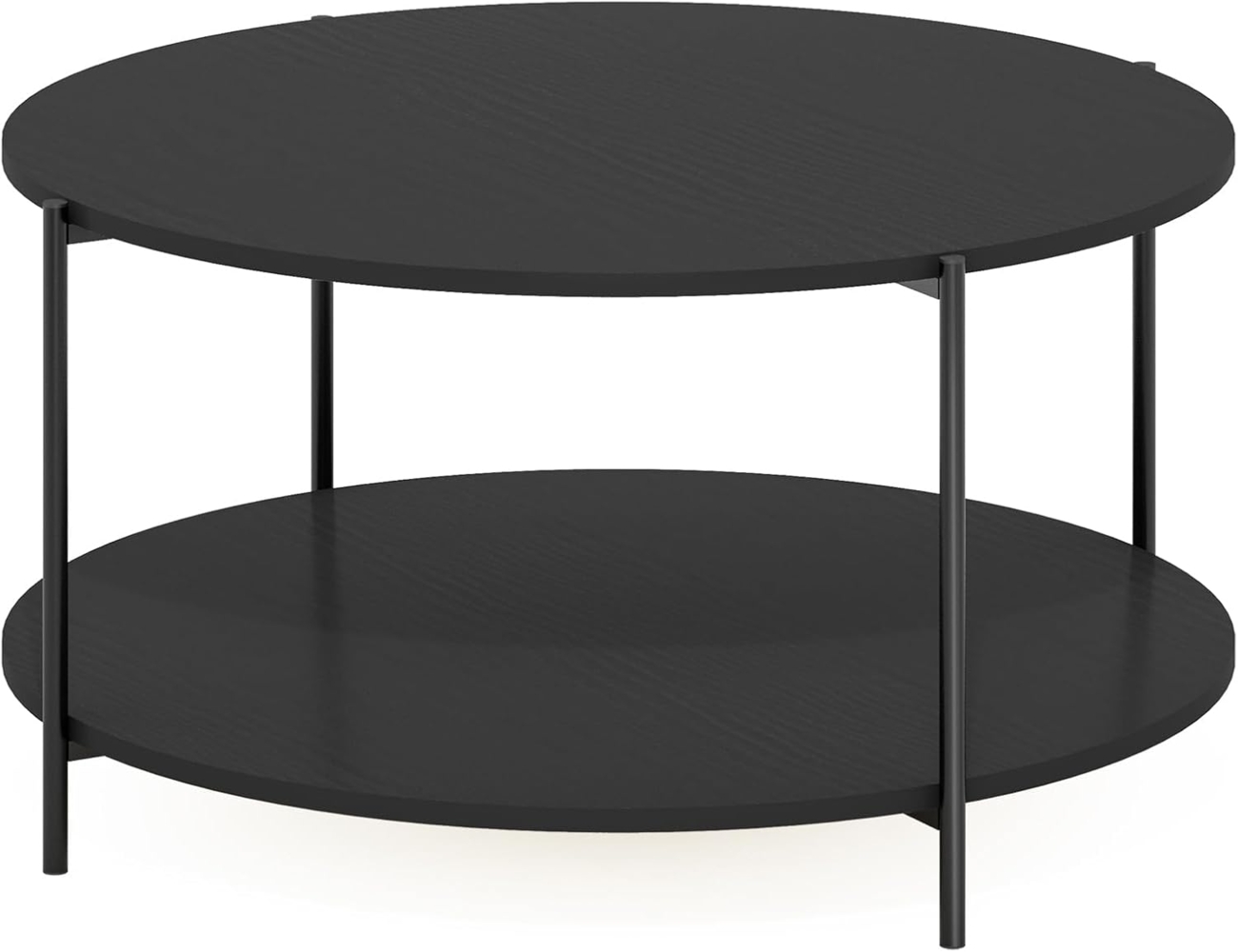 Furinno Besi 2-stufiger moderner runder Couchtisch mit stabilen Metallbeinen, Americano/Schwarz Bild 1