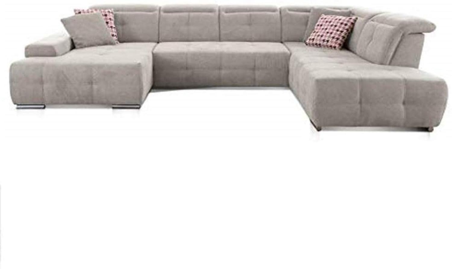 CAVADORE Wohnlandschaft Mistrel mit Longchair links / Großes Schlafsofa in U-Form / Inkl. Kopfteilfunktion und großer Liegefläche (125x270) / 343x77-93x228 / Kati Grau-Weiss Bild 1