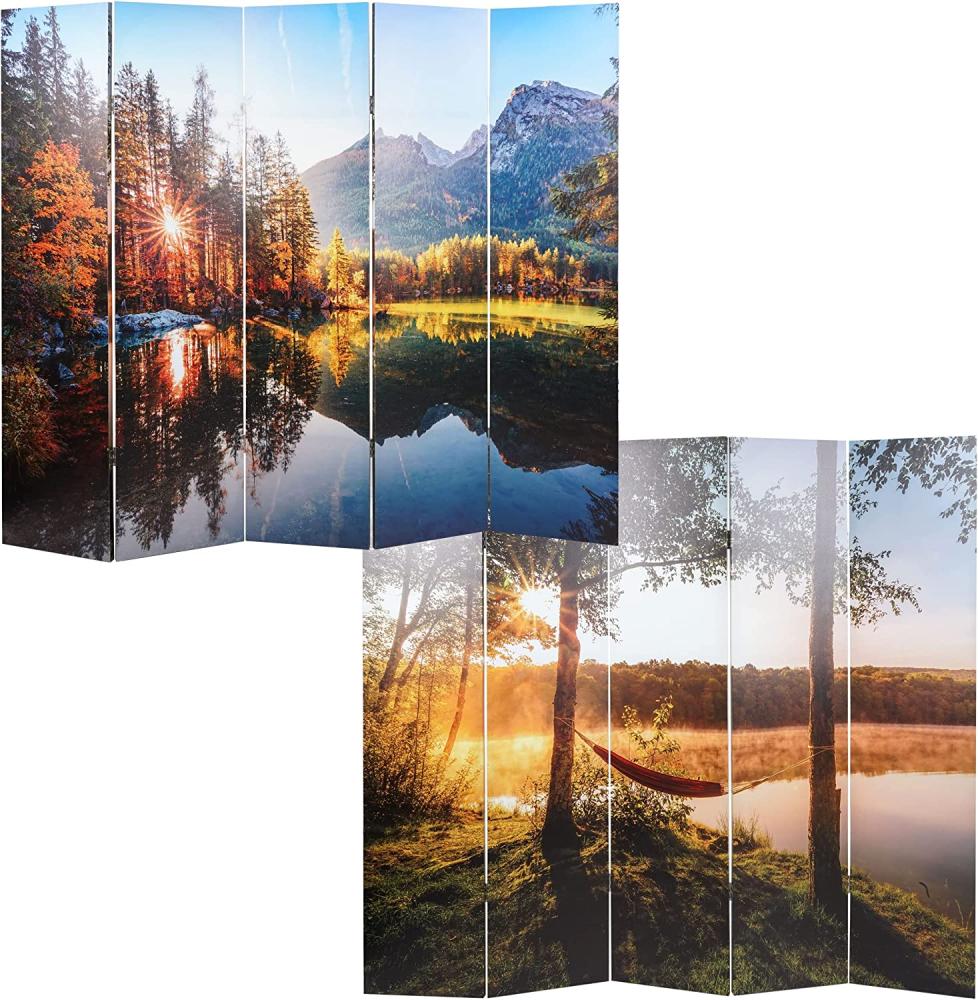 Foto-Paravent mit Schallschutz HWC-L55, akustischer Raumteiler Trennwand Sichtschutz, MVG ~ 180x204cm Waldsee Bild 1