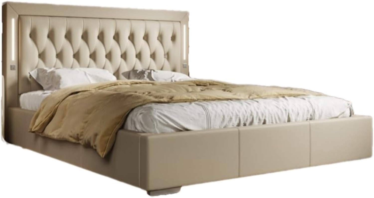Designer Polsterbett Rio inkl. RGB, USB und Stauraum 140x200 Beige H4 (100kg+) Bild 1