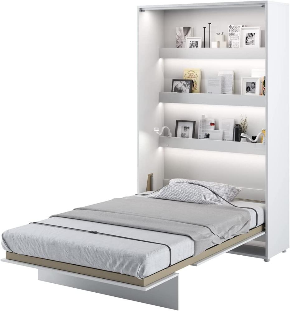 MEBLINI Schrankbett Bed Concept - BC-02 - 120x200cm Vertikal - Weiß Hochglanz/Weiß mit Matratze - Wandbett mit Lattenrost - Klappbett mit Schrank - Wandklappbett - Murphy Bed - Bettschrank Bild 1