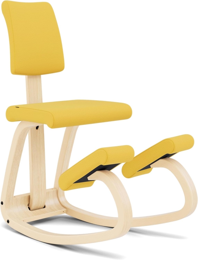 Variable Plus - Ikonischer Kniestuhl mit gepolsterter Rückenlehne - Natur Holz / 100 % recyceltes Polyester, gelber Qualitätsstoff Bild 1