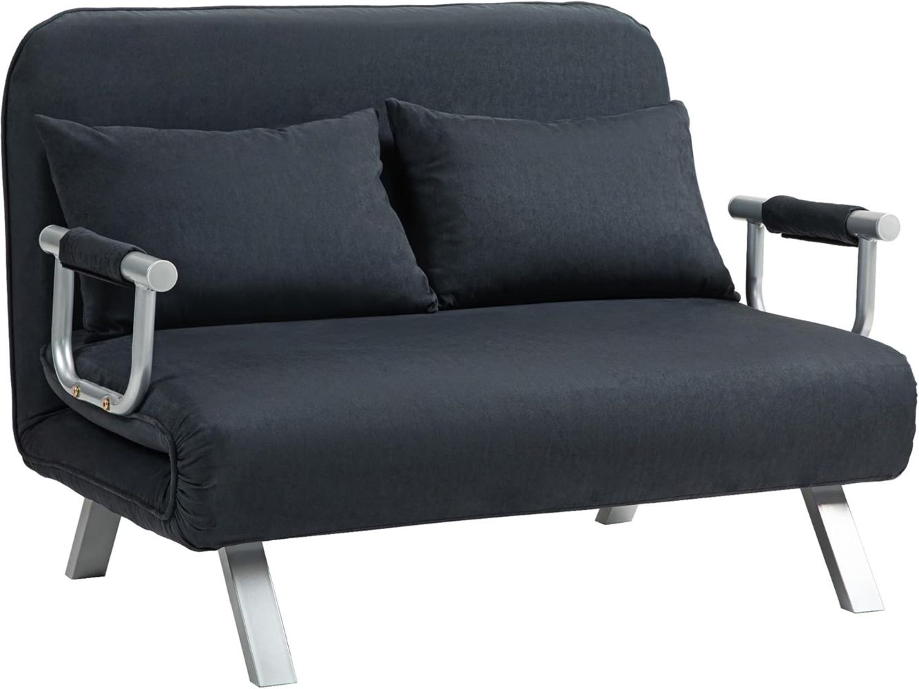 HOMCOM Schlafsofa 2er-Sofa mit Schlaffunktion, Verstellbarer Rückenlehne, Kissen, Schlafsessel 1 Teile, für Wohnzimmer, Schlafzimmer, Schwarz Bild 1