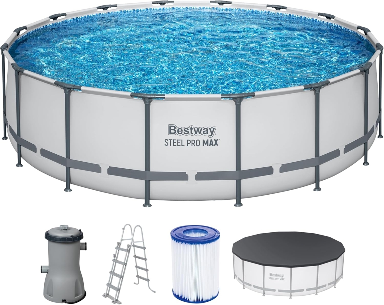 Steel Pro MAX™ Frame Pool Komplett-Set mit Filterpumpe Ø 457 x 122 cm, lichtgrau, rund Bild 1