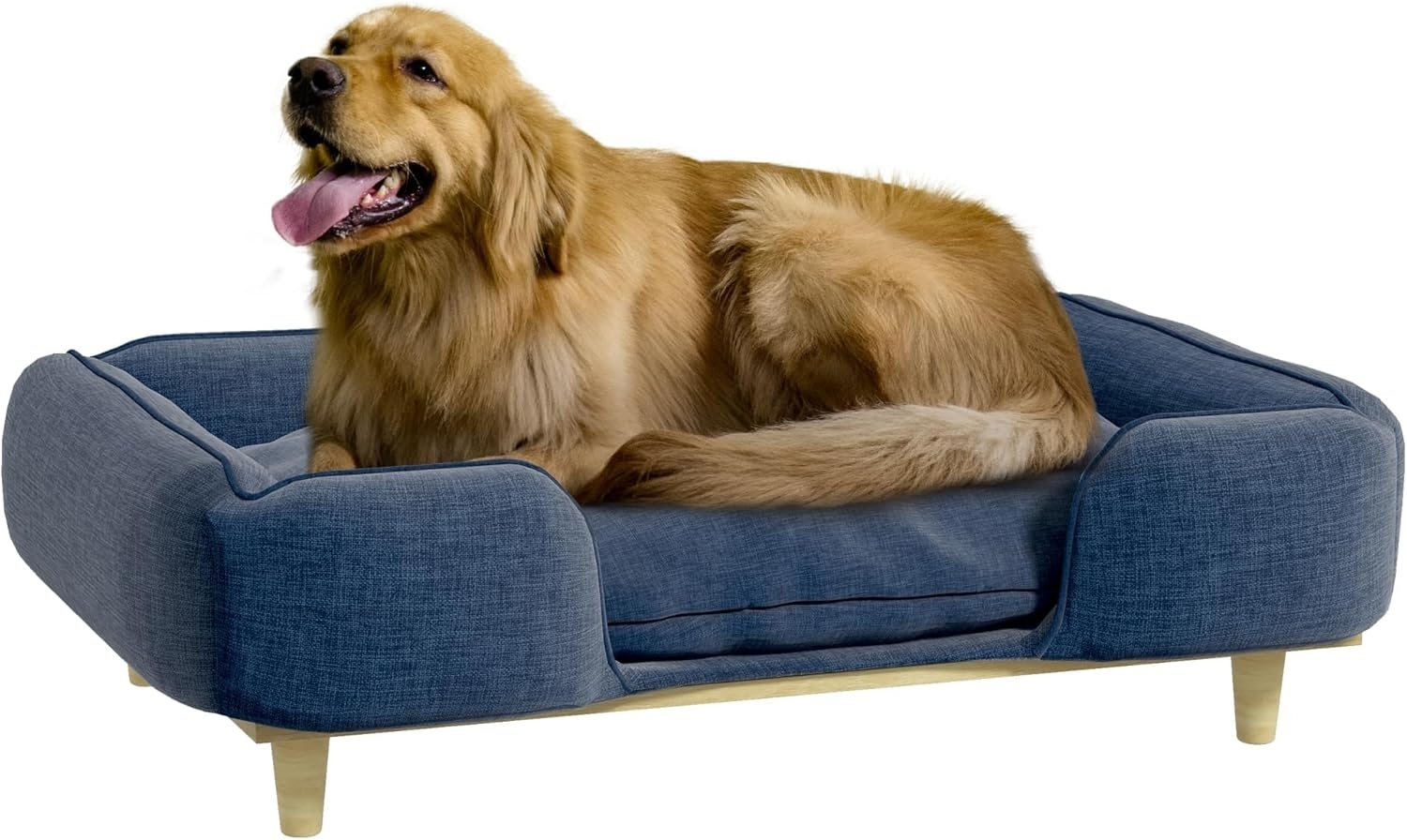 PawHut Tierbett Hundecouch, Hundesessel mit Holzbeine, Polyester-Gewebe, Blau 96 x 66 x 24 cm Bild 1