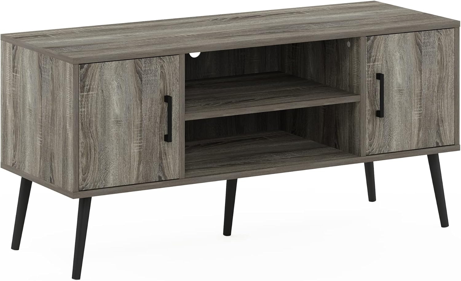 Furinno Claude TV-Ständer mit Holzbeinen im Mid-Century Stil, Französische Eiche, Two Cabinets Bild 1