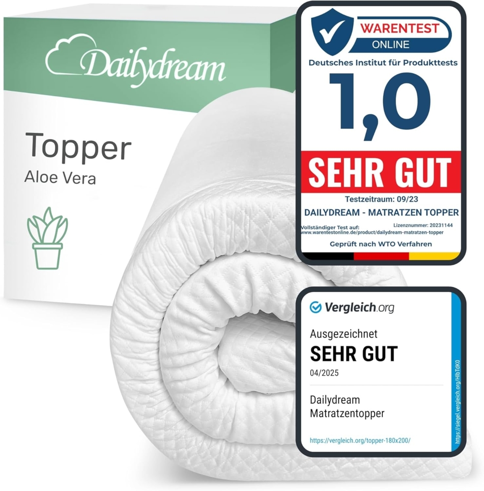 Dailydream viscoelastischer Matratzentopper "Model M" mit Memory Foam Effekt, 135x190x5cm, Edition "Aloe Vera" Bild 1
