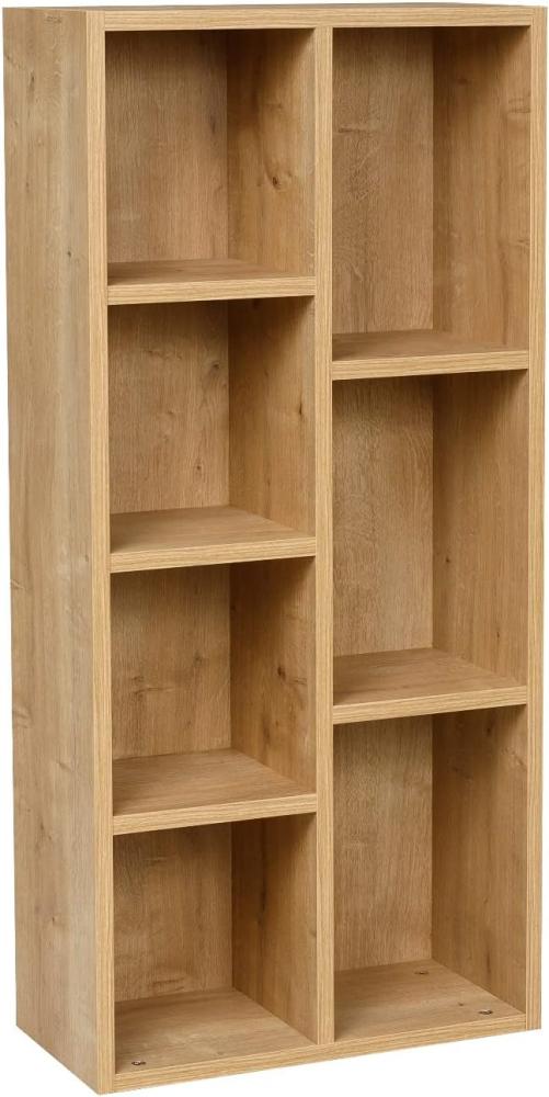 Furni24 Bücherregal mit 7 Fächern, Holzregal, Würfelregal, Aufbewahrungsregal, Saphir Eiche, 49,5x24x106h Bild 1