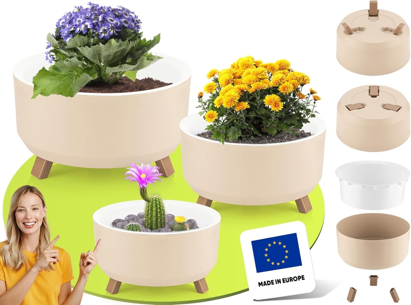 uandu home Blumentopf Set 3 Größen, Plant Pot, übertopf, Flower Pot, Pflanzkübel (Pflanztöpfe, Blumentöpfe, Blumentopf Gross, Pflanzentopf Groß, BPA frei Kunststoff Blumenständer fürs Zuhause) Bild 1