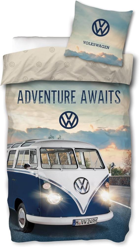 BERONAGE Wendebettwäsche VW Volkswagen Bulli Adventure Bettwäsche Biber / Flanell 140, 100% Baumwolle, 2 teilig, 135x200 + 80x80 cm Bild 1