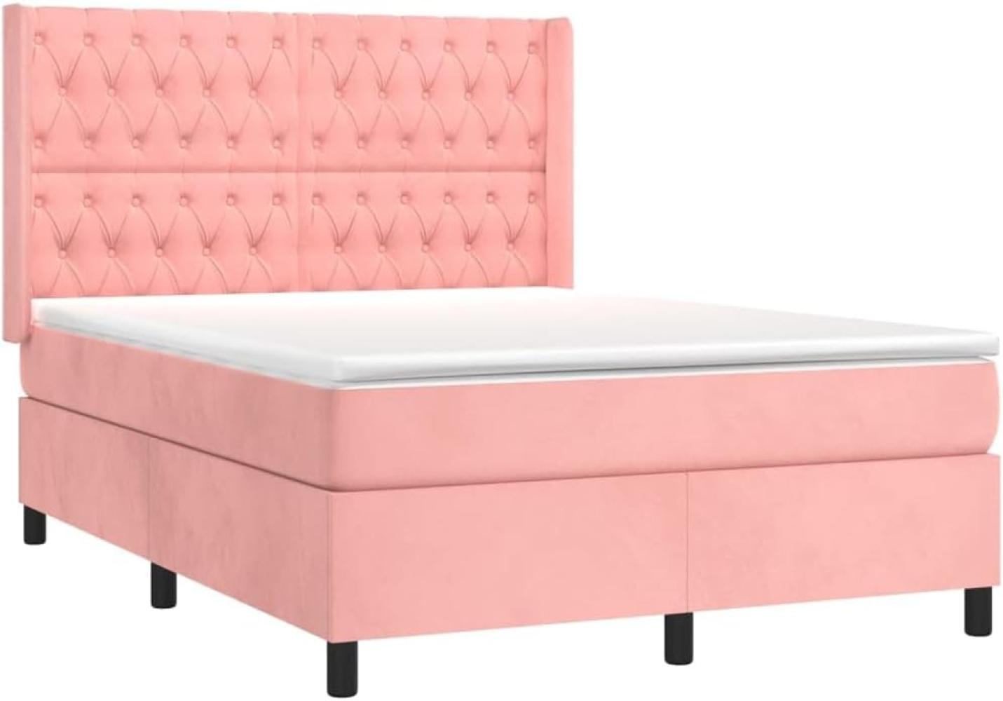 vidaXL Boxspringbett mit Matratze & LED Rosa 140x190 cm Samt 3139744 Bild 1