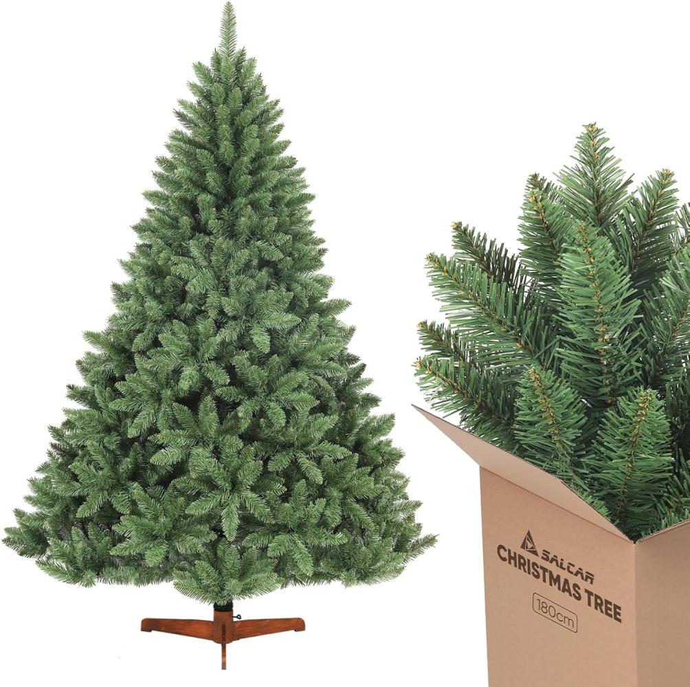 Salcar Künstlicher Weihnachtsbaum Tannenbaum Künstlich Weihnachtsbaum mit Holzständer, Nordmanntanne, 180cm mit 730 PVC-Nadeln Bild 1