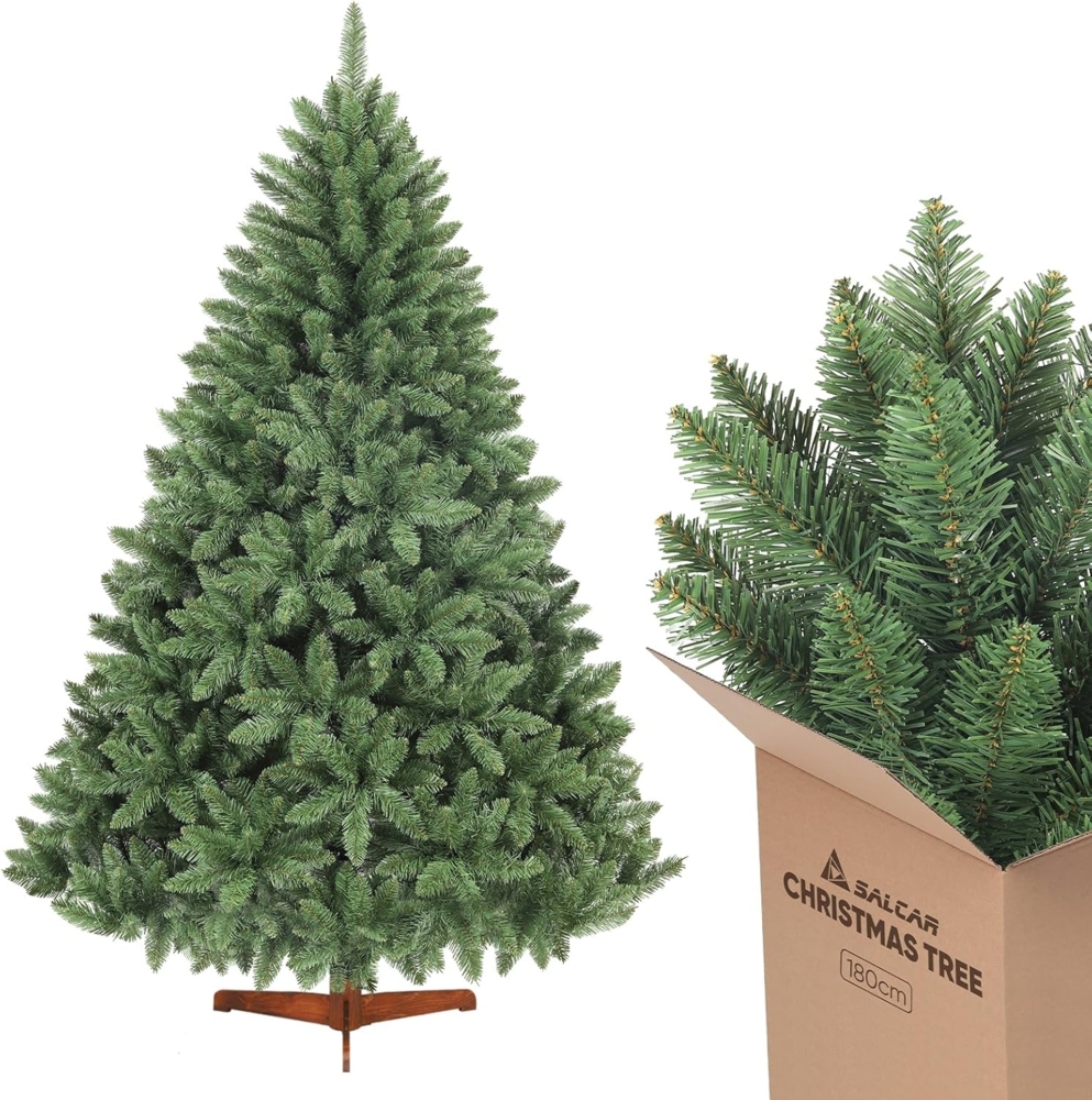 Salcar Künstlicher Weihnachtsbaum Tannenbaum Künstlich Weihnachtsbaum mit Holzständer, Nordmanntanne, 180cm mit 730 PVC-Nadeln Bild 1