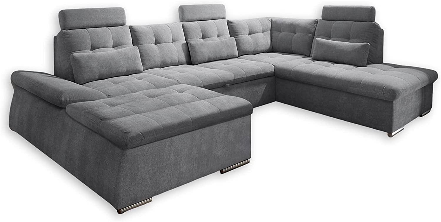 Couch NALO Sofa Schlafcouch Wohnlandschaft Bettsofa dunkelgrau U-Form rechts Bild 1